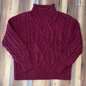 L.L. Bean Women's Deep Red Cable Knit Turtleneck Sweater